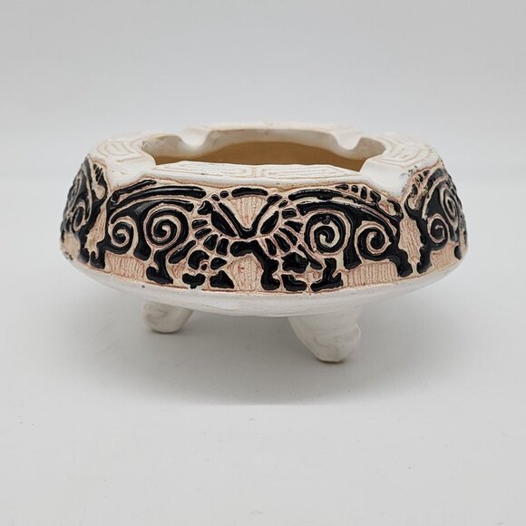 Peruvian Studio Pottery Ashtray Carved Ceramic Black Pink White Animal VTG - Picture 4 of 8